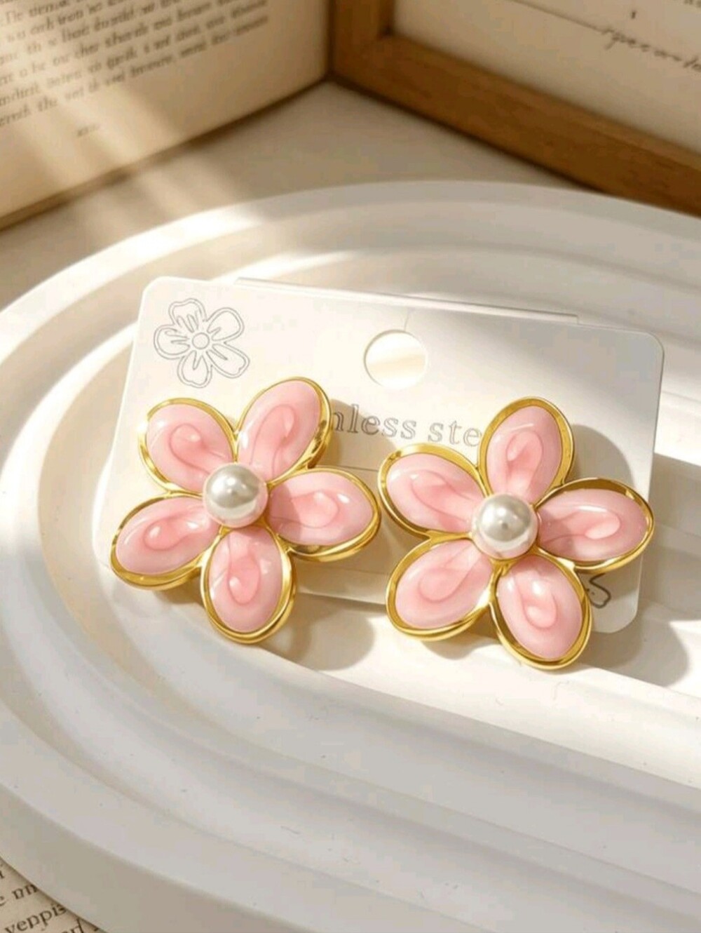 Pink Pearl Center Flower Earrings - Women Accessories